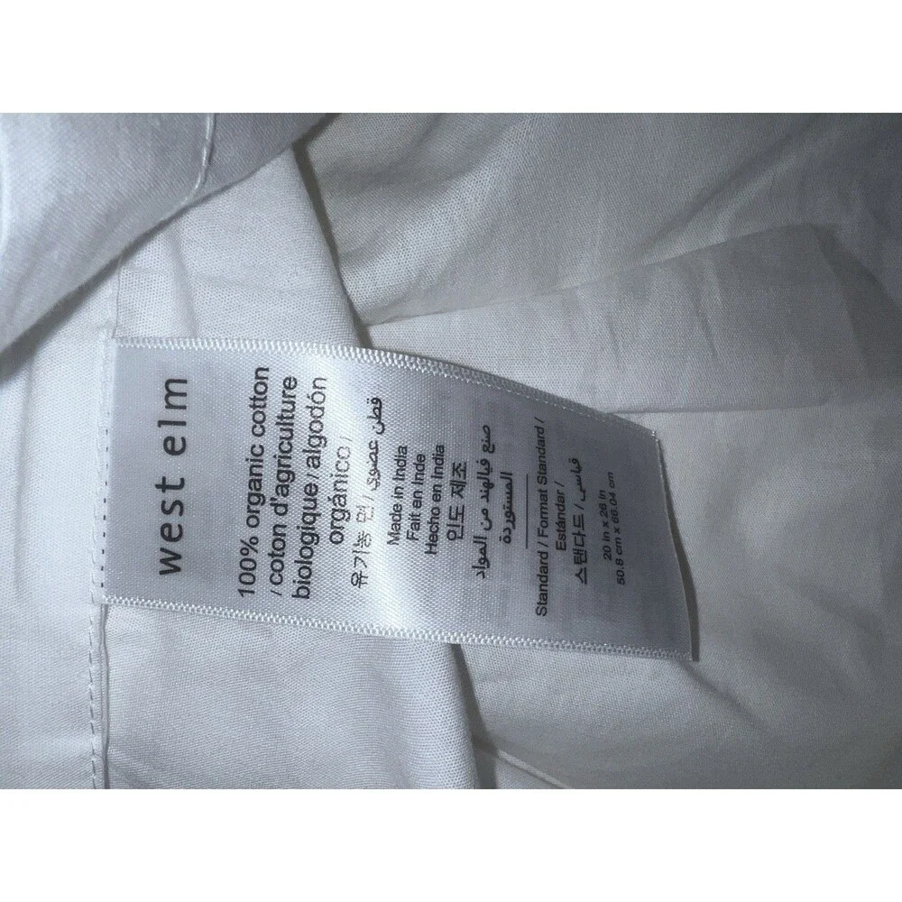 West Elm Pintuck Organic Cotton Pillowcase Sham Lot of 3 Standard White Coastal